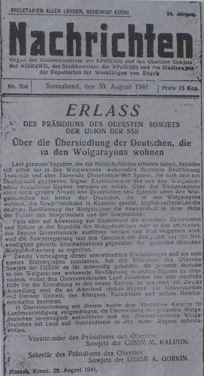 Zeitungsausschnit über den Erlass